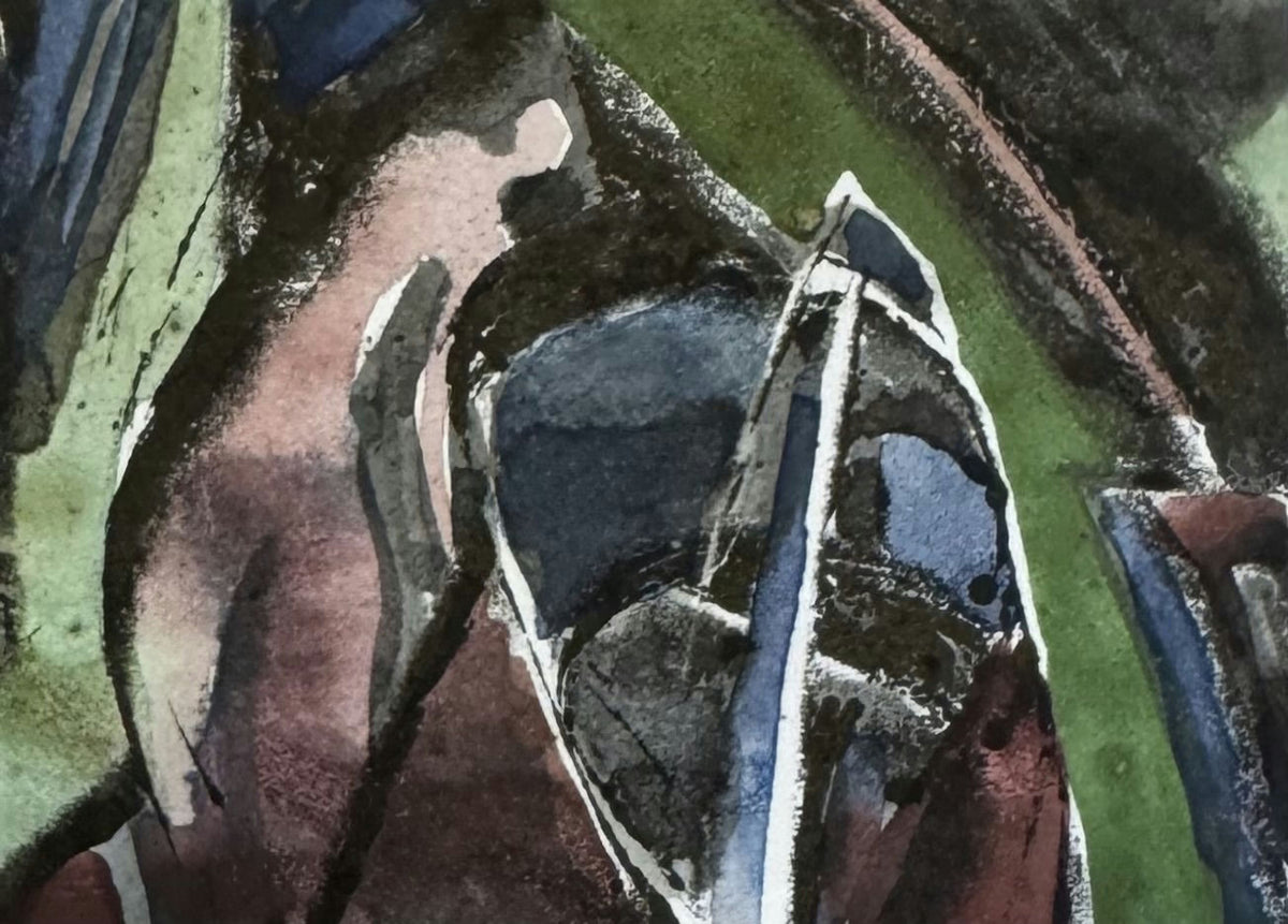 Original Acrylic 'Abstract Boats in Dark Water' by Mohammad Bushnaq