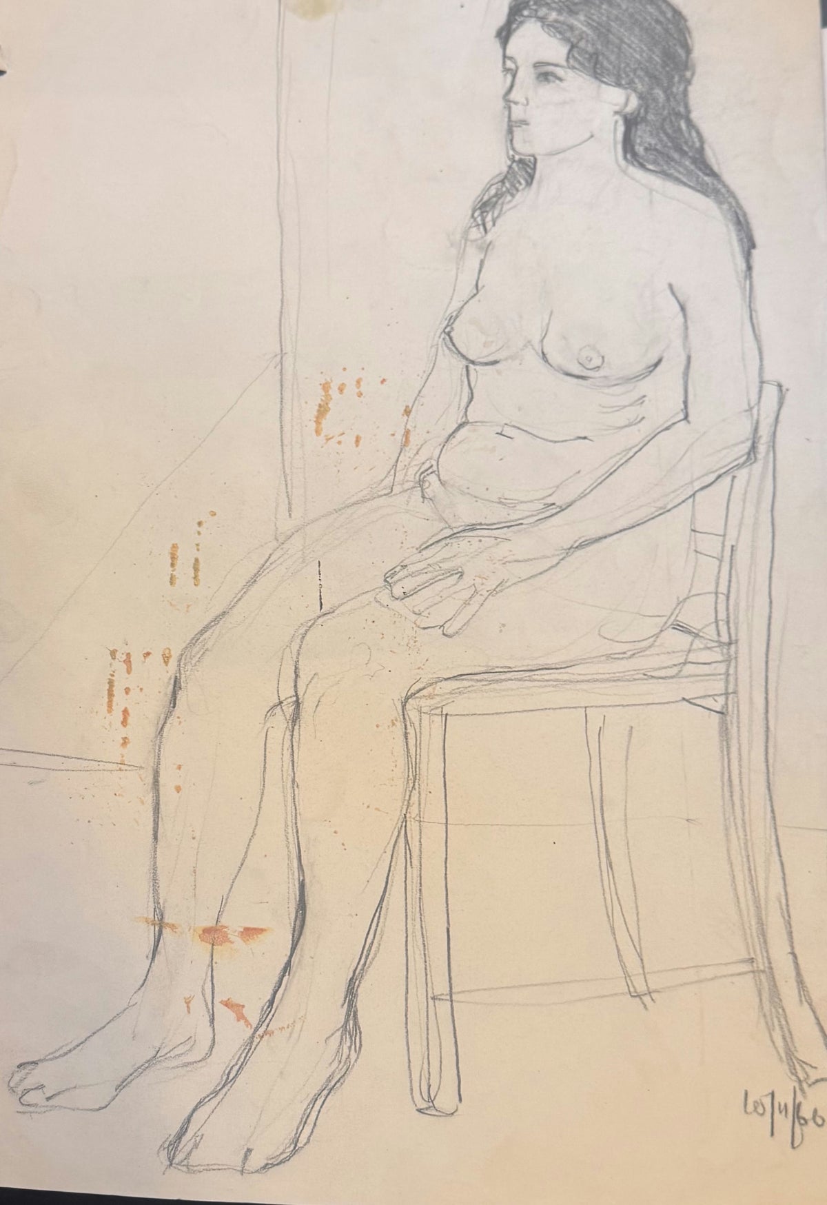 Original Watercolor 'Nude Woman Seated on Chair' by Mohammad Bushnaq