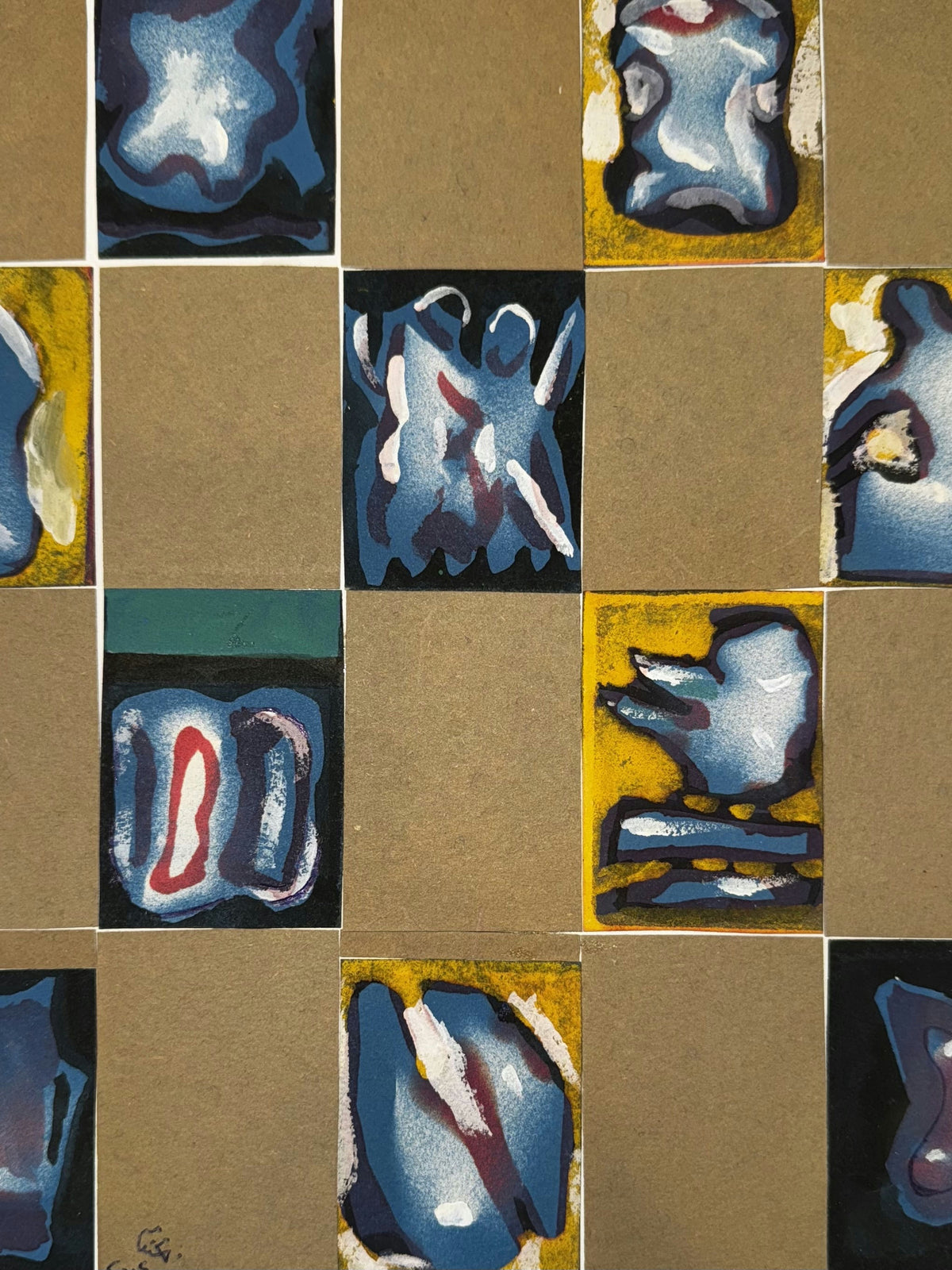Original Mixed media 'Grid of Abstract Blue Forms' by Mohammad Bushnaq