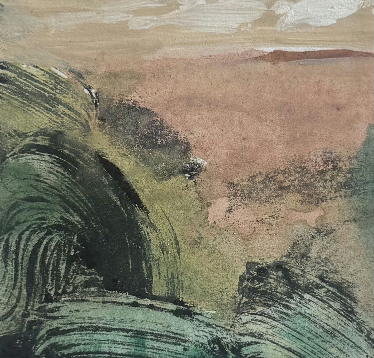 Original Mixed media 'Rocky Hills Over Open Valley' by Mohammad Bushnaq