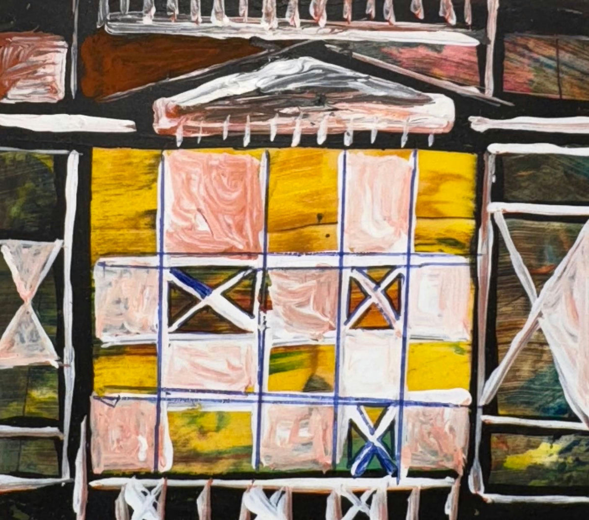 Original Mixed media 'Abstract Building Facade with Grid' by Mohammad Bushnaq