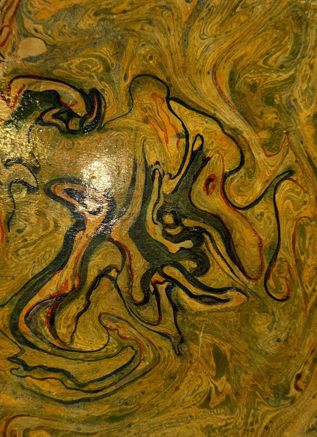 Original Mixed media 'Swirling Abstract Figure in Gold' by Mohammad Bushnaq
