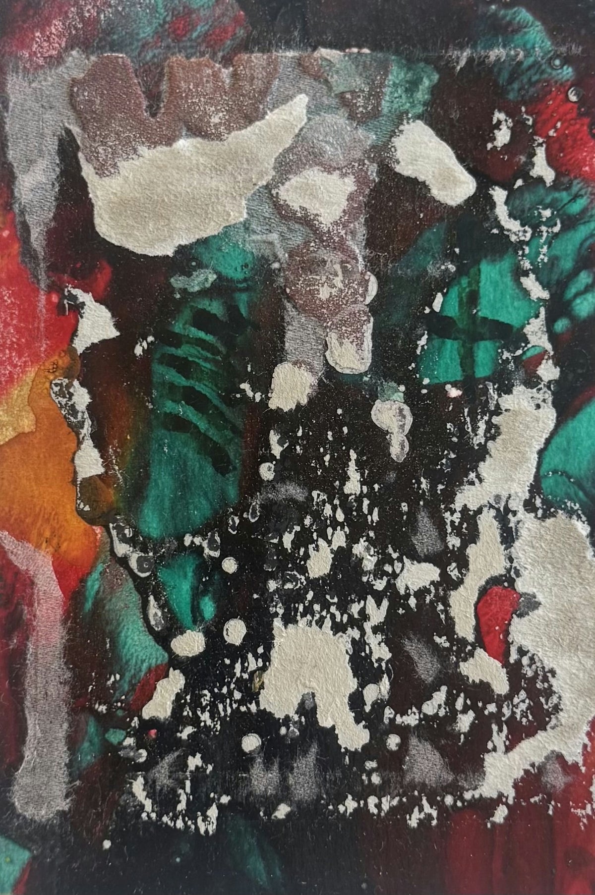 Original Mixed media 'Dark Abstract Splatter in Green and Red' by Mohammad Bushnaq