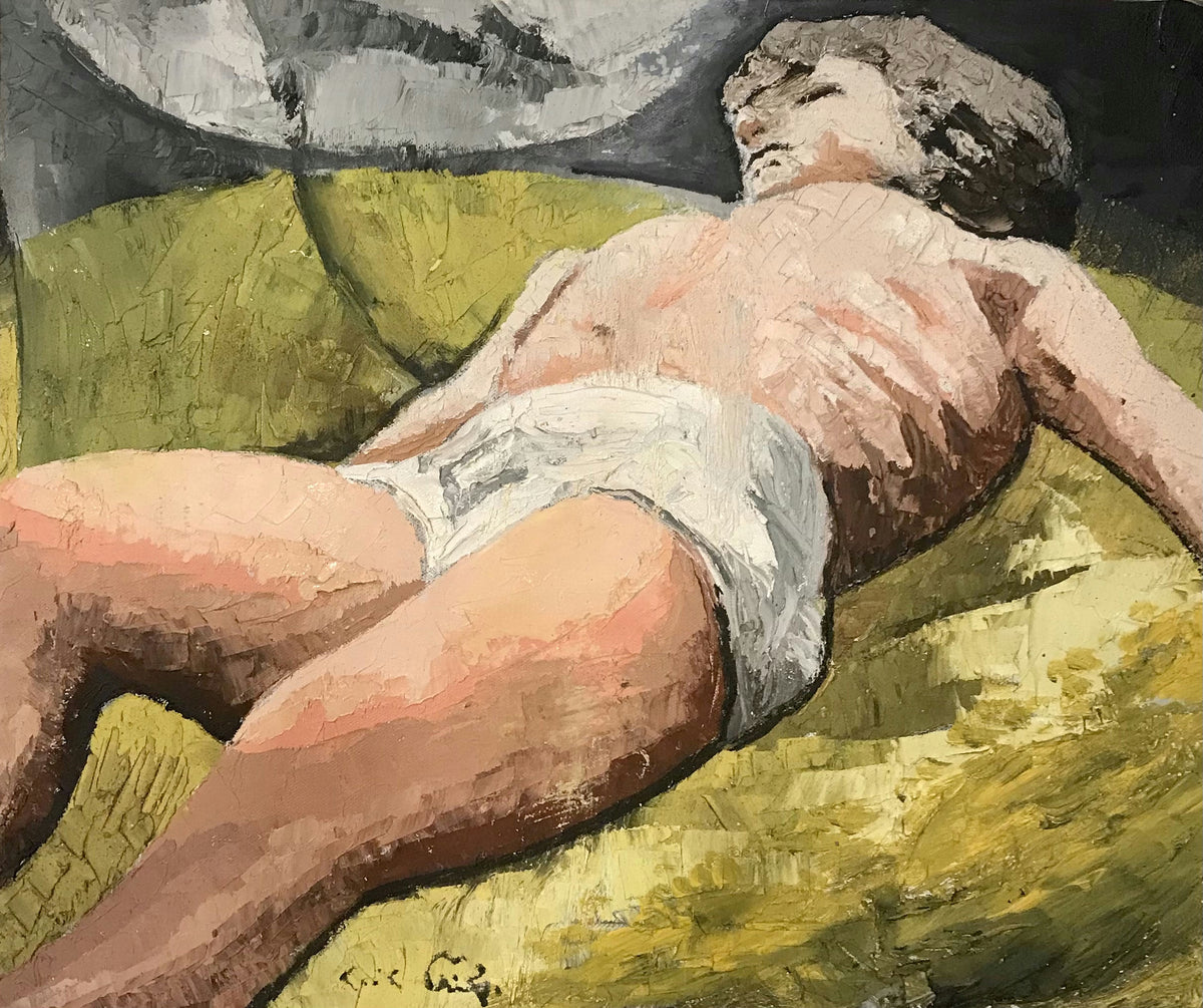 Original Oil 'Reclining Figure on Green Surface' by Mohammad Bushnaq
