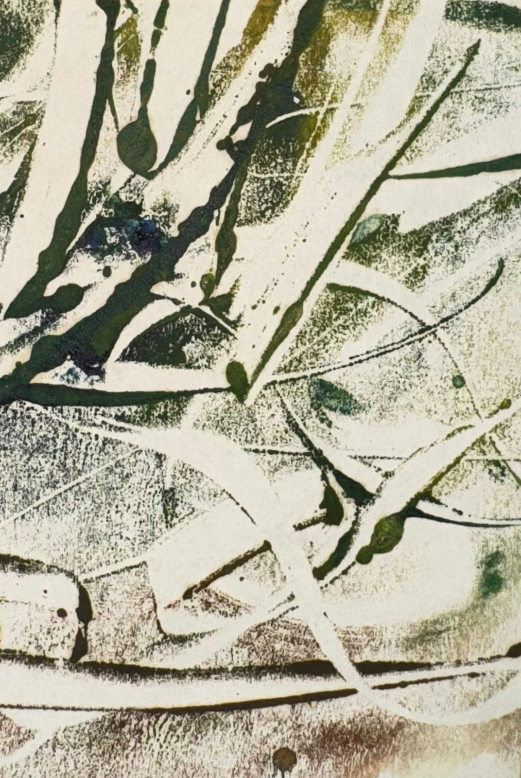 Original Mixed media 'Green and White Abstract Splatter Lines' by Mohammad Bushnaq