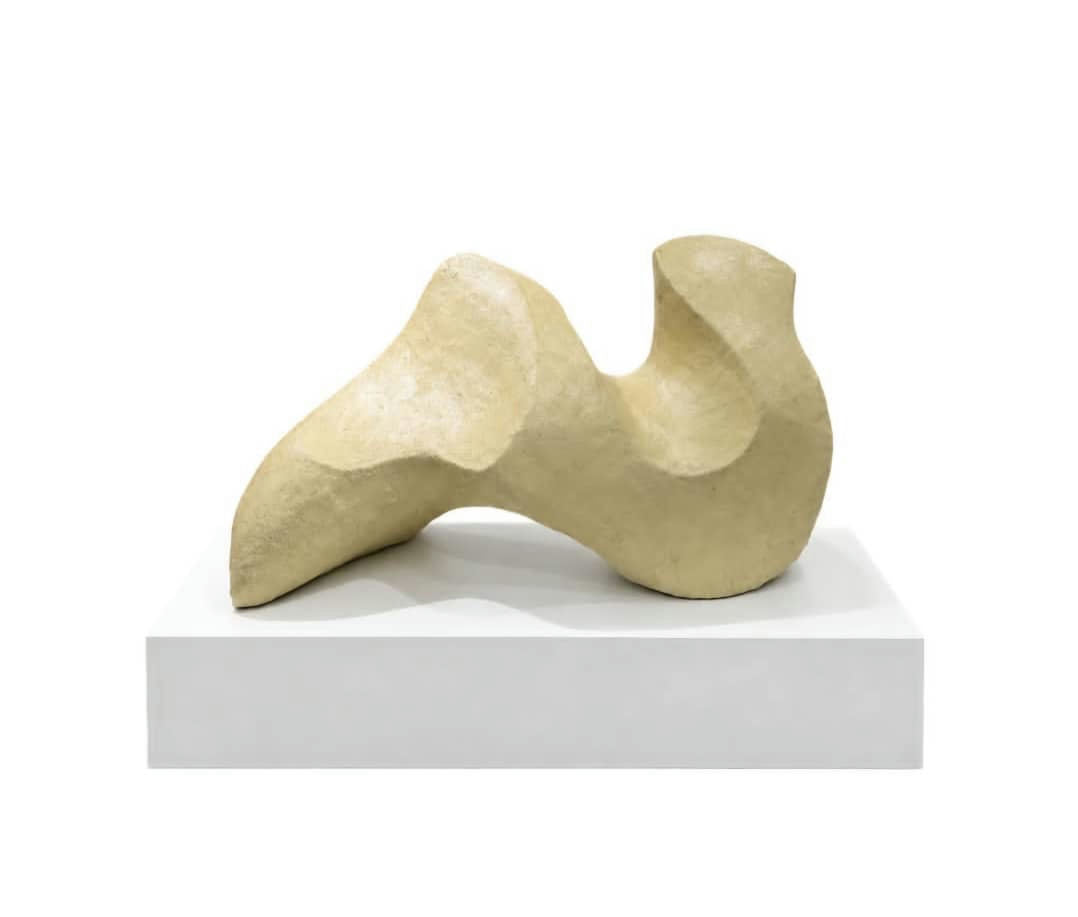 Original Sculptures & Ceramics 'Abstract Biomorphic Sculpture on White Base' by Halla Aljari