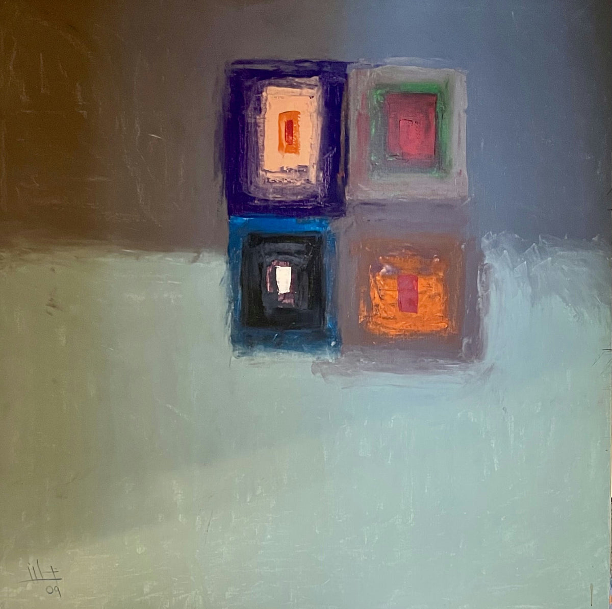 Original Acrylic 'Four Nested Squares on Muted Ground' by Ghassan Abulaban       