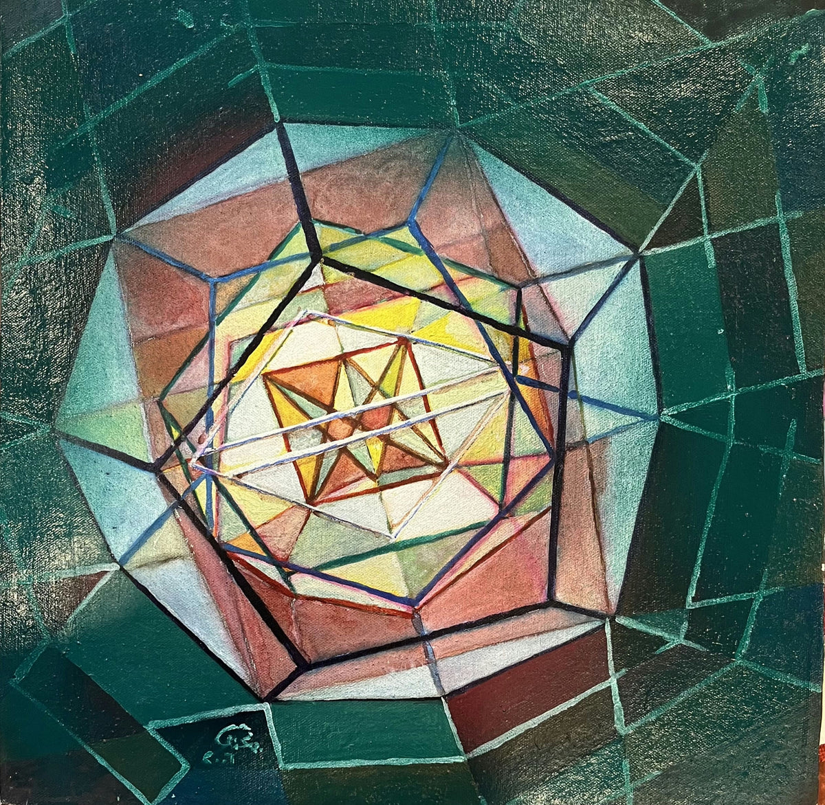 Original Mixed media 'Concentric Geometric Polygon Forms' by Mohammad Bushnaq
