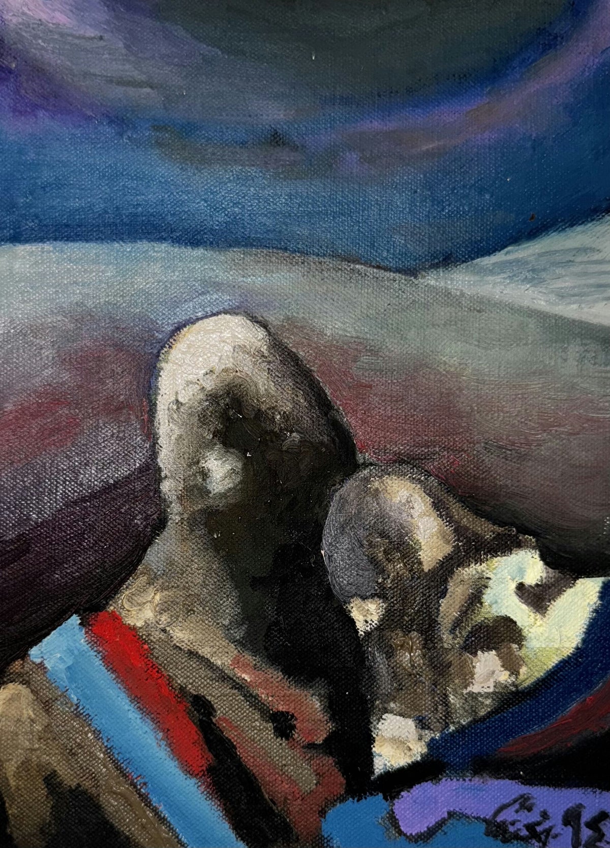 Original Mixed media 'Two Figures Resting in Dark Landscape' by Mohammad Bushnaq