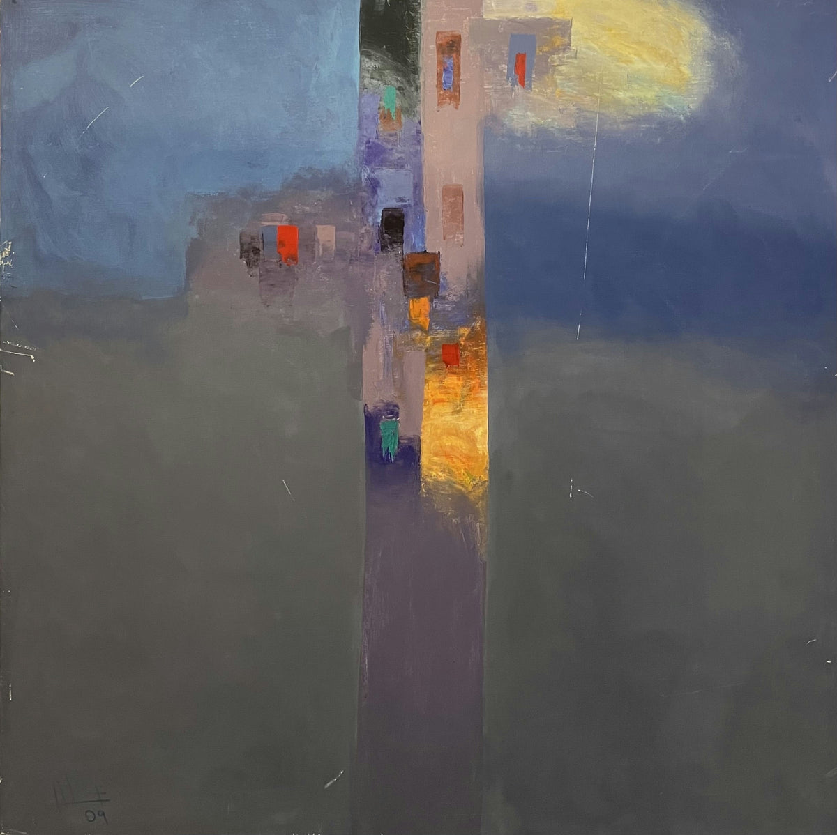 Original Acrylic 'Abstract Tower with Coloured Windows' by Ghassan Abulaban             