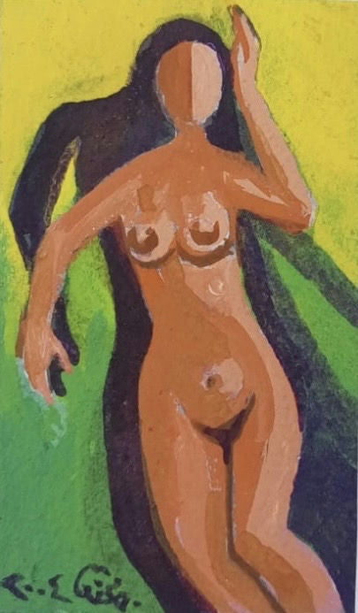 Original Oil 'Standing Female Nude Figure' by Mohammad Bushnaq