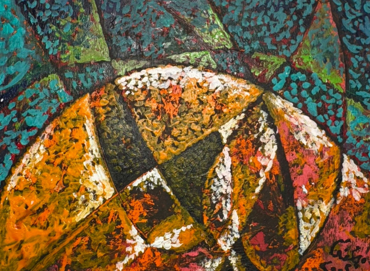 Original Mixed media 'Abstract Orange and Teal Geometric Forms' by Mohammad Bushnaq