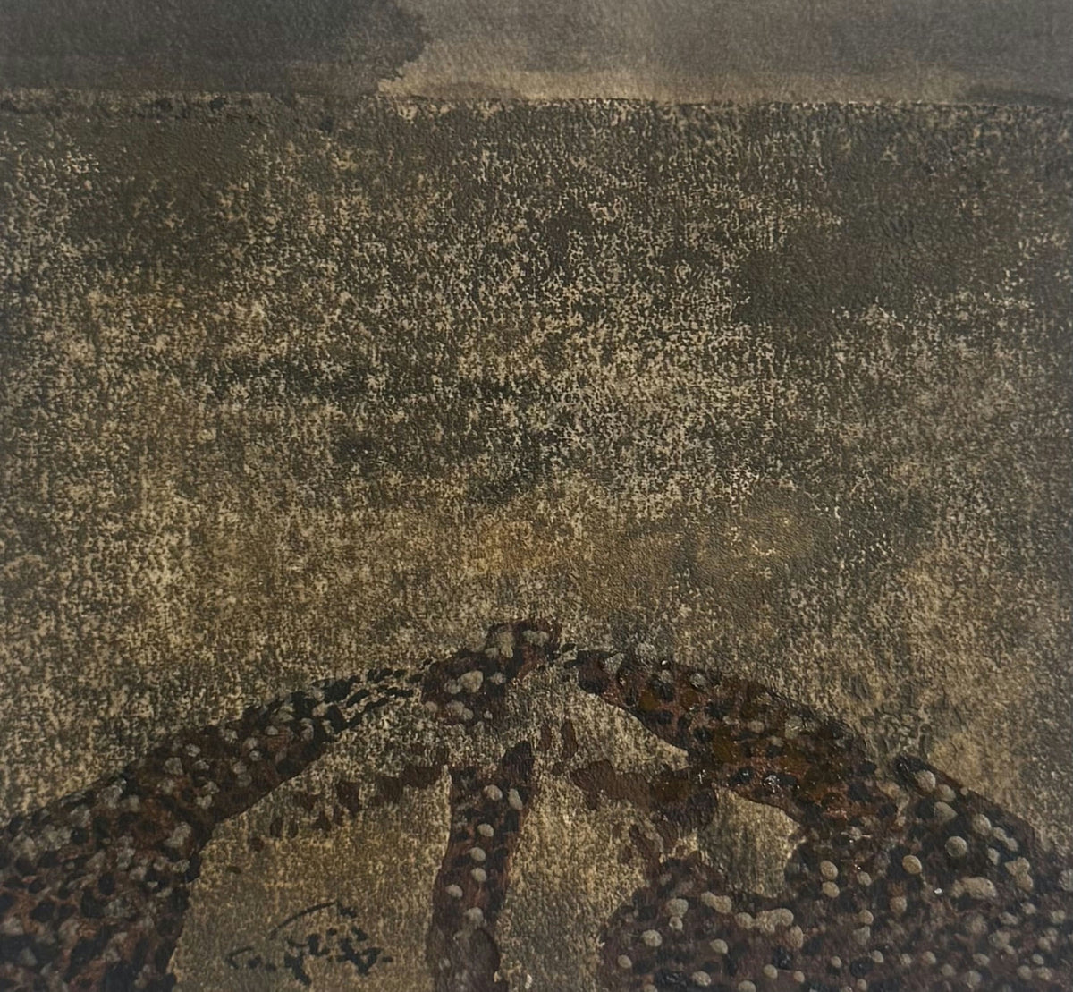 Original Mixed media 'Dark Rocky Landscape with Textured Ground' by Mohammad Bushnaq