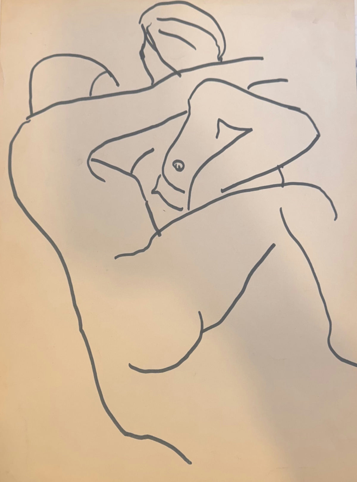 Original Watercolor 'Female Nude Figure Line Drawing' by Mohammad Bushnaq