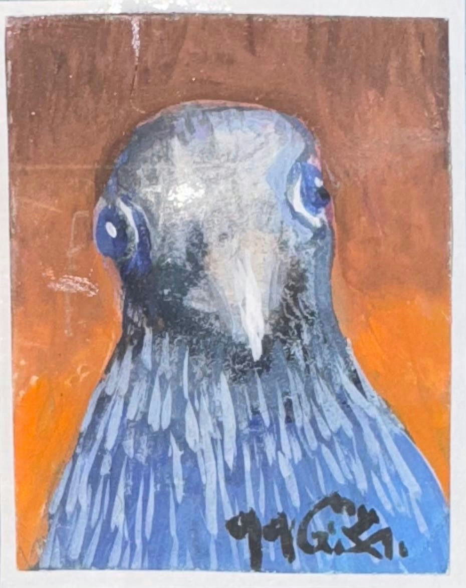 Original Mixed media 'Close-Up Portrait of a Blue Pigeon' by Mohammad Bushnaq