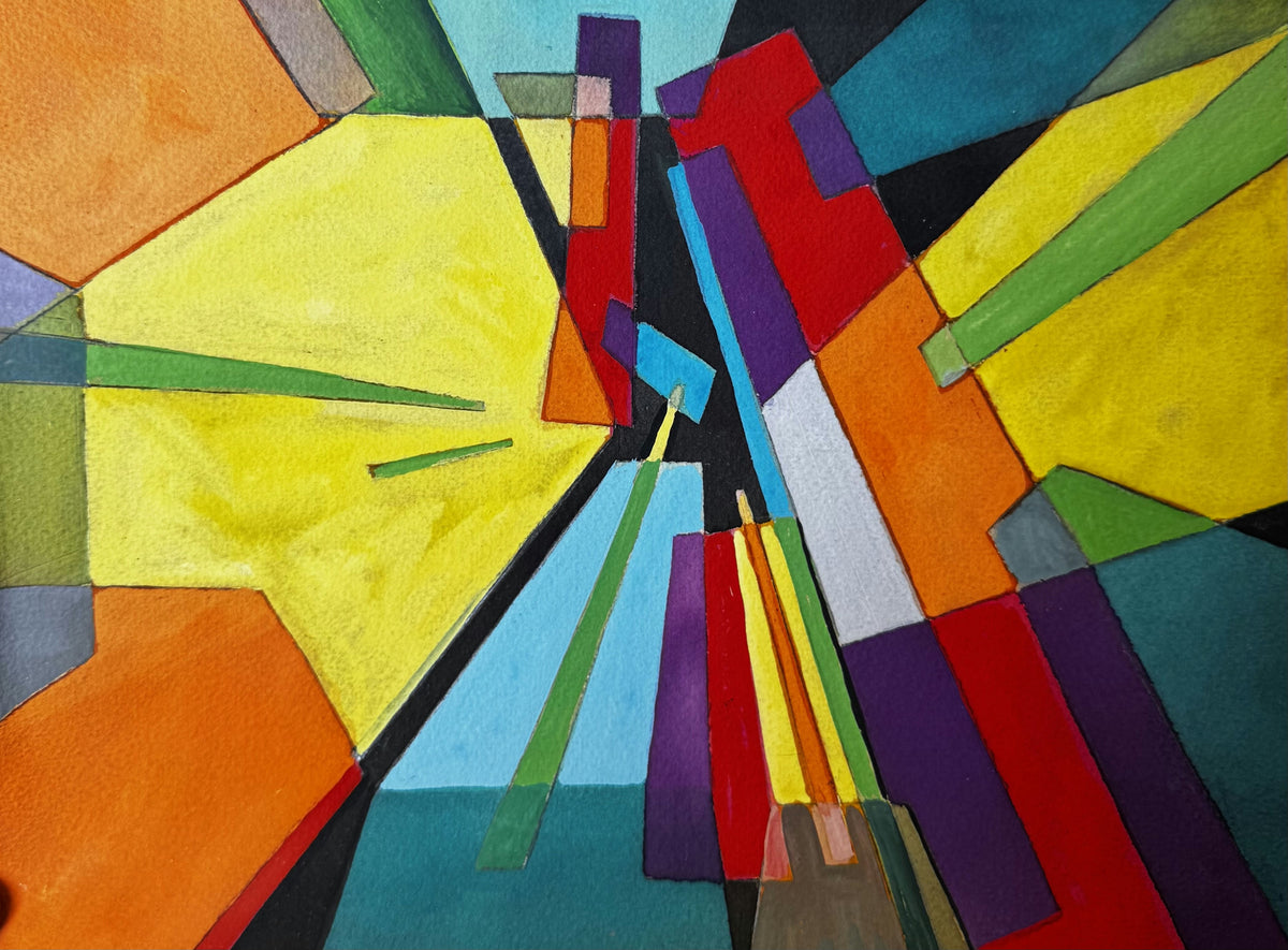 Original Mixed media 'Vibrant Geometric Abstract Composition' by Mohammad Bushnaq