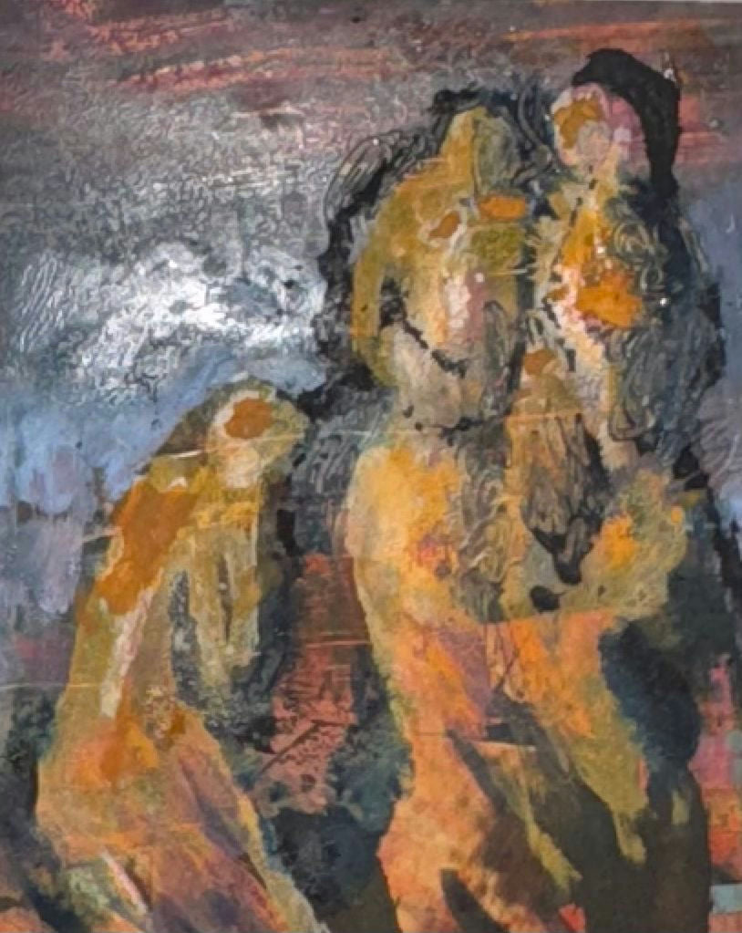 Original Mixed media 'Abstract Figures in Dark Landscape' by Mohammad Bushnaq
