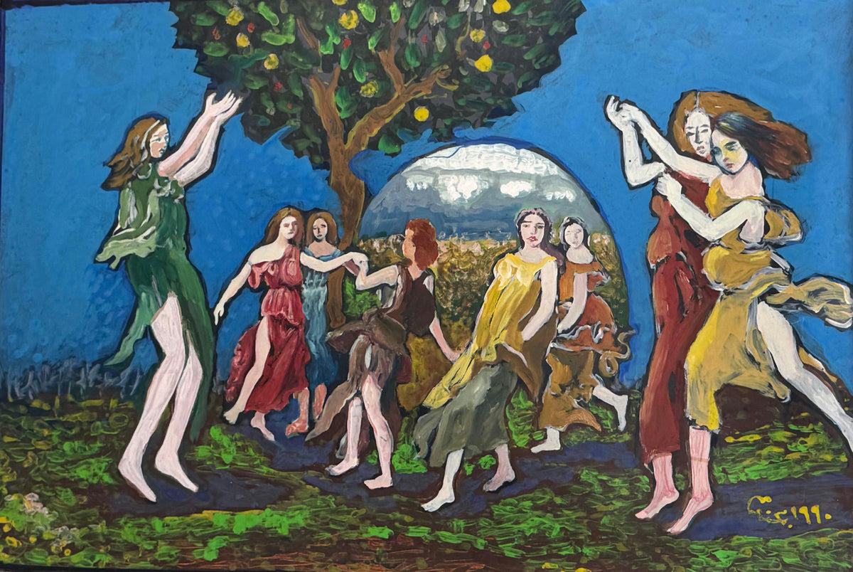 Original Oil 'Women Dancing Under Fruit Tree' by Mohammad Bushnaq