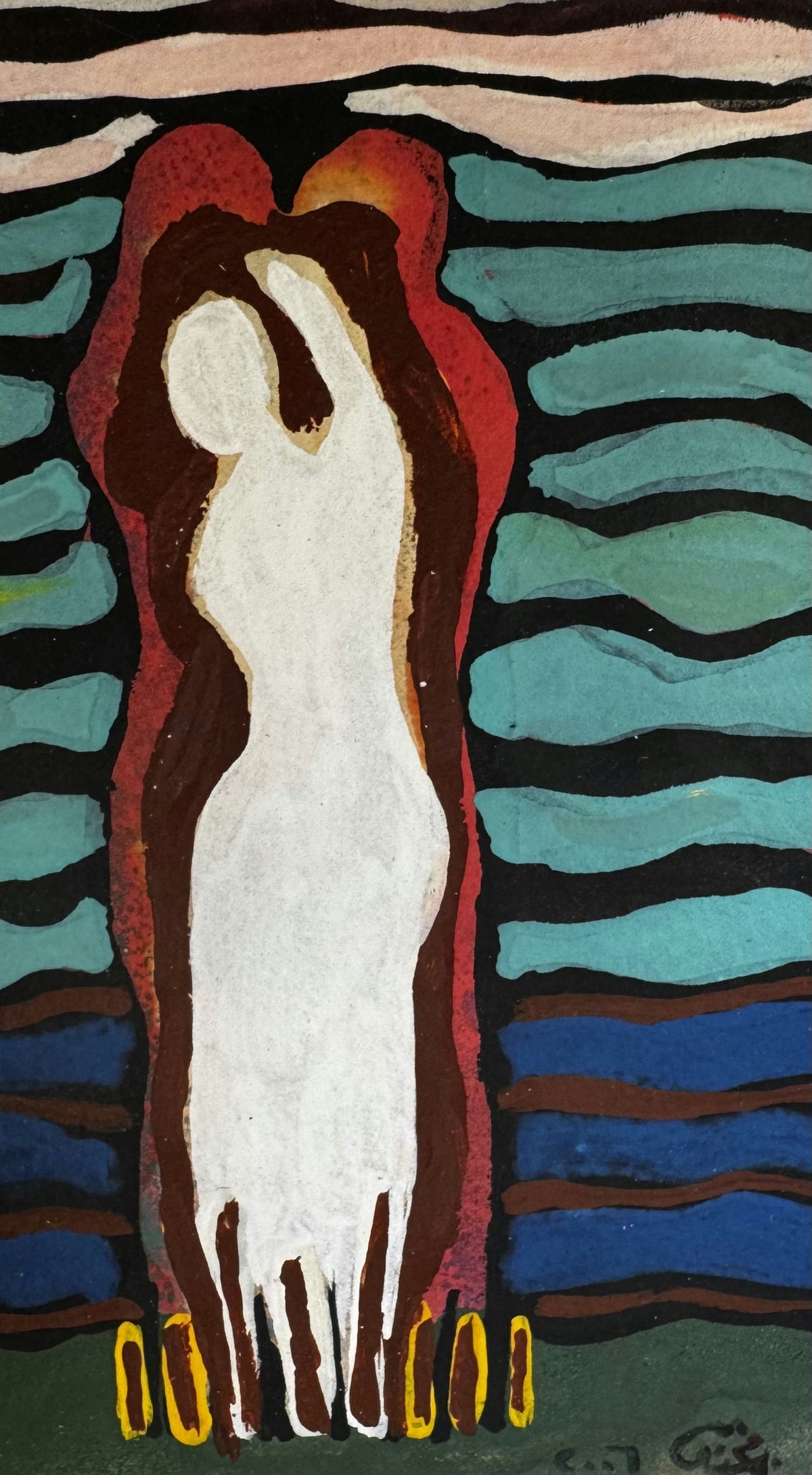 Original Mixed media 'White Figure Standing in Layered Background' by Mohammad Bushnaq