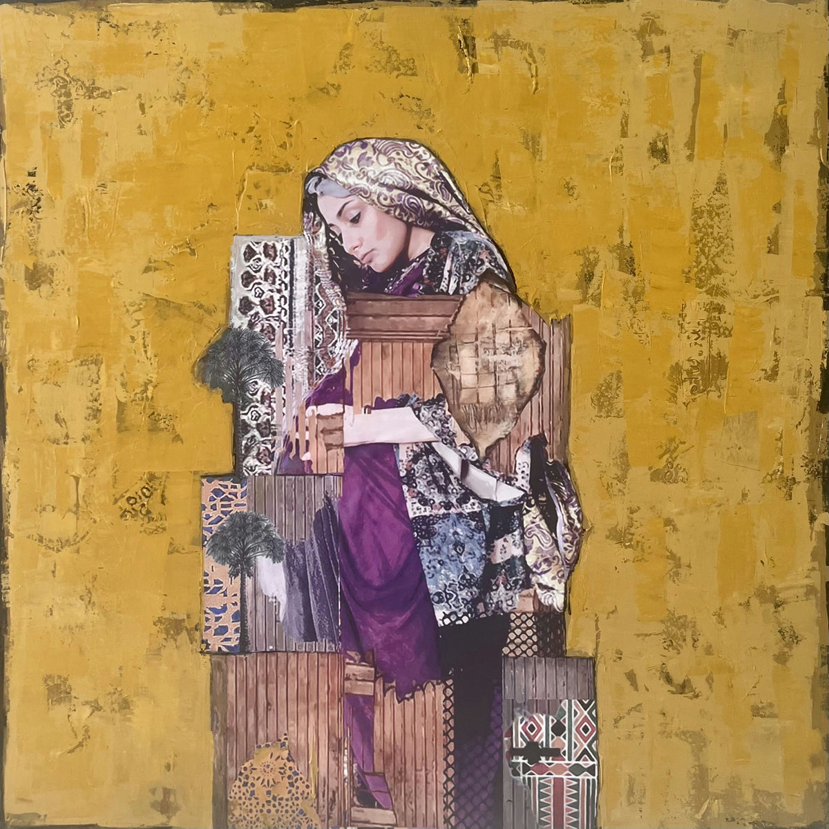 Original Mixed media 'Veiled Woman with Patterned Collage' by Fatima Al Nimer