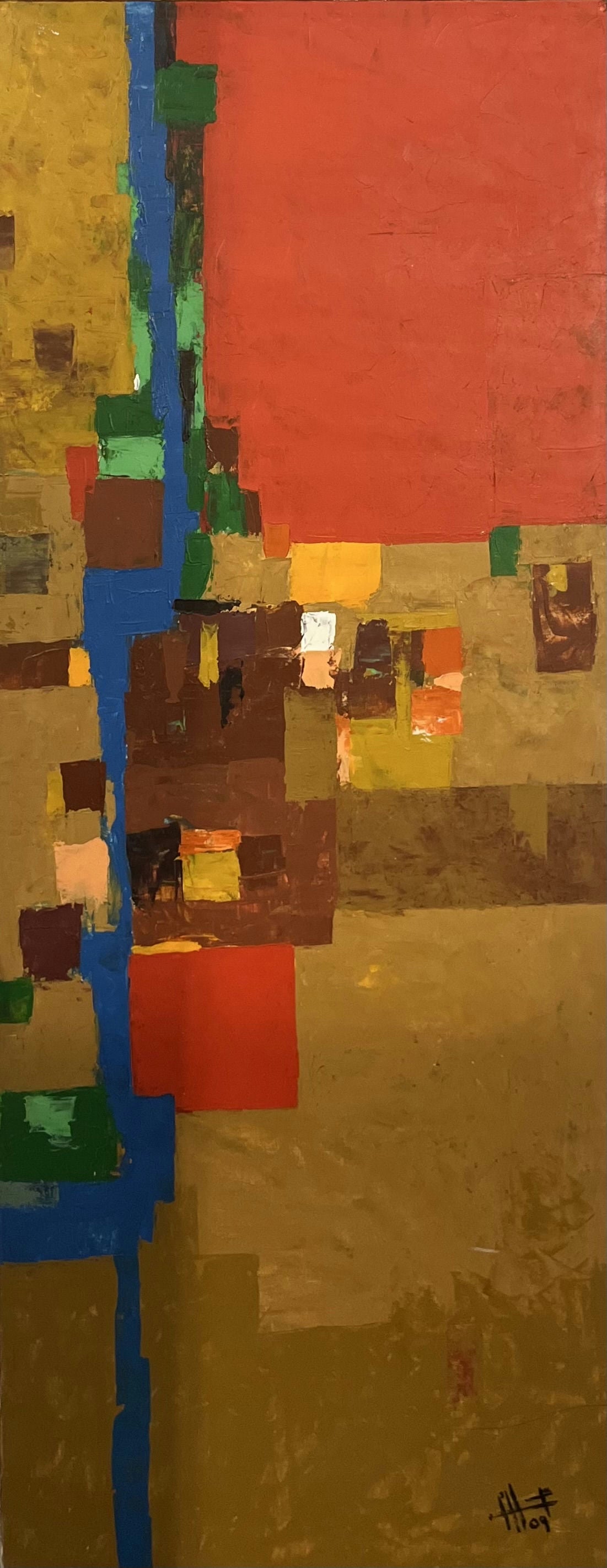 Original Acrylic 'Abstract Geometric Blocks in Bold Colour' by Ghassan Abulaban          