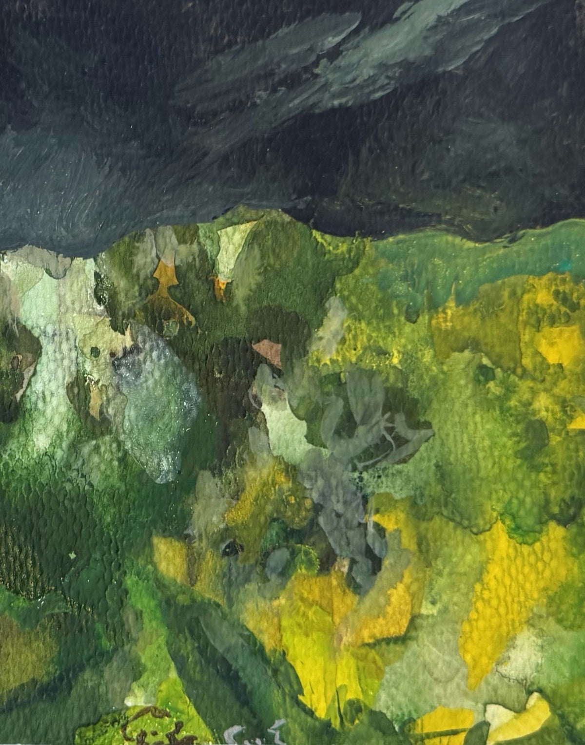 Original Mixed media 'Dark Sky Over Green Landscape' by Mohammad Bushnaq