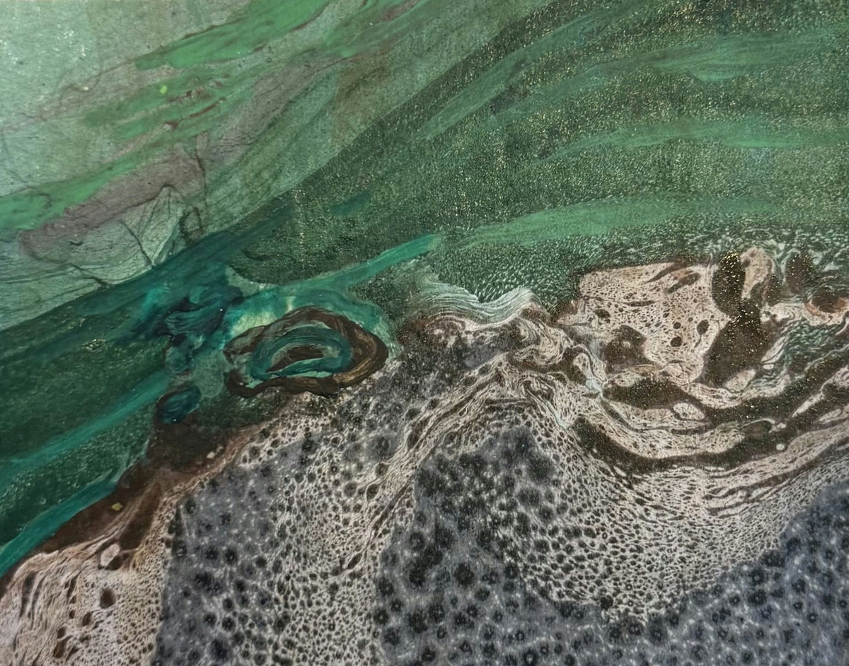 Original Mixed media 'Green and Grey Abstract Fluid Forms' by Mohammad Bushnaq