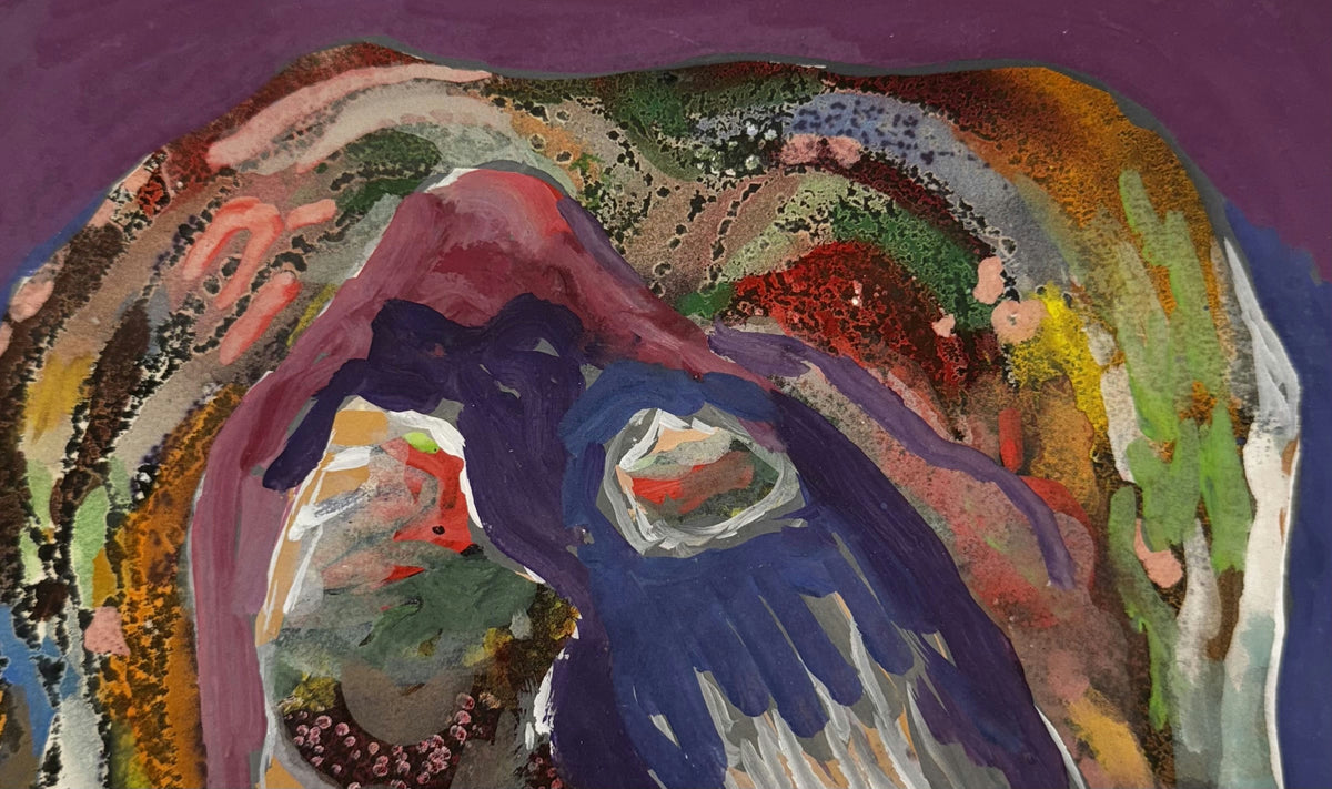 Original Mixed media 'Abstract Multicolour Forms on Purple' by Mohammad Bushnaq