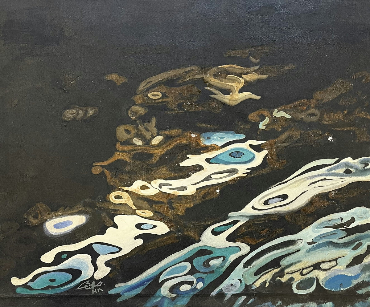 Original Mixed media 'Dark Abstract Water Reflections' by Mohammad Bushnaq