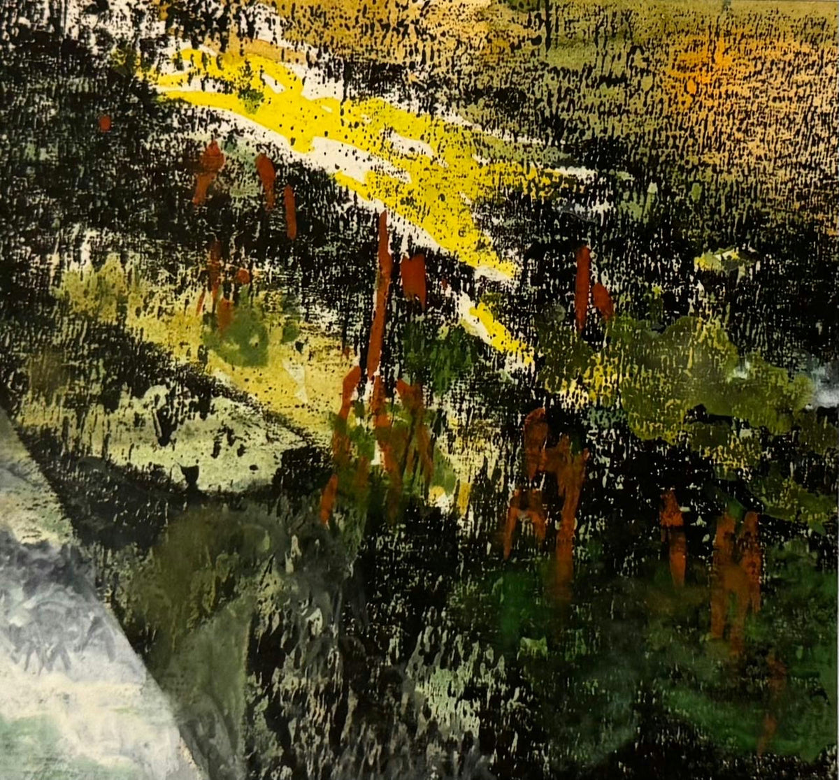 Original Watercolor 'Dark Landscape with Yellow and Brown' by Mohammad Bushnaq