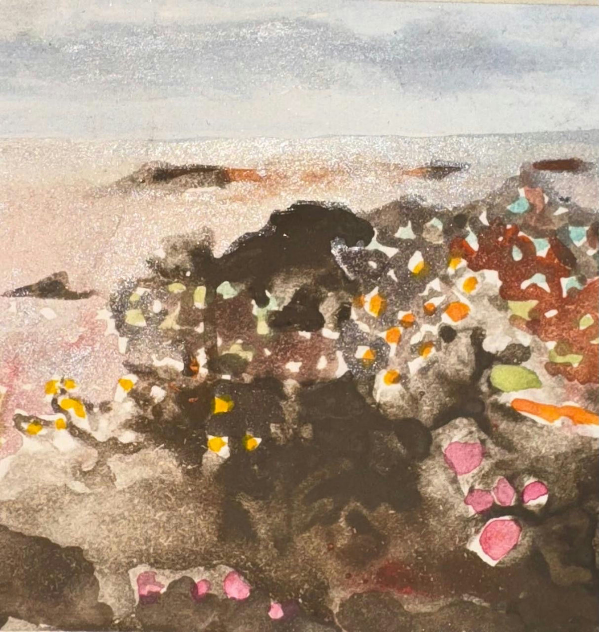 Original Mixed media 'Rocky Landscape with Colourful Fragments' by Mohammad Bushnaq