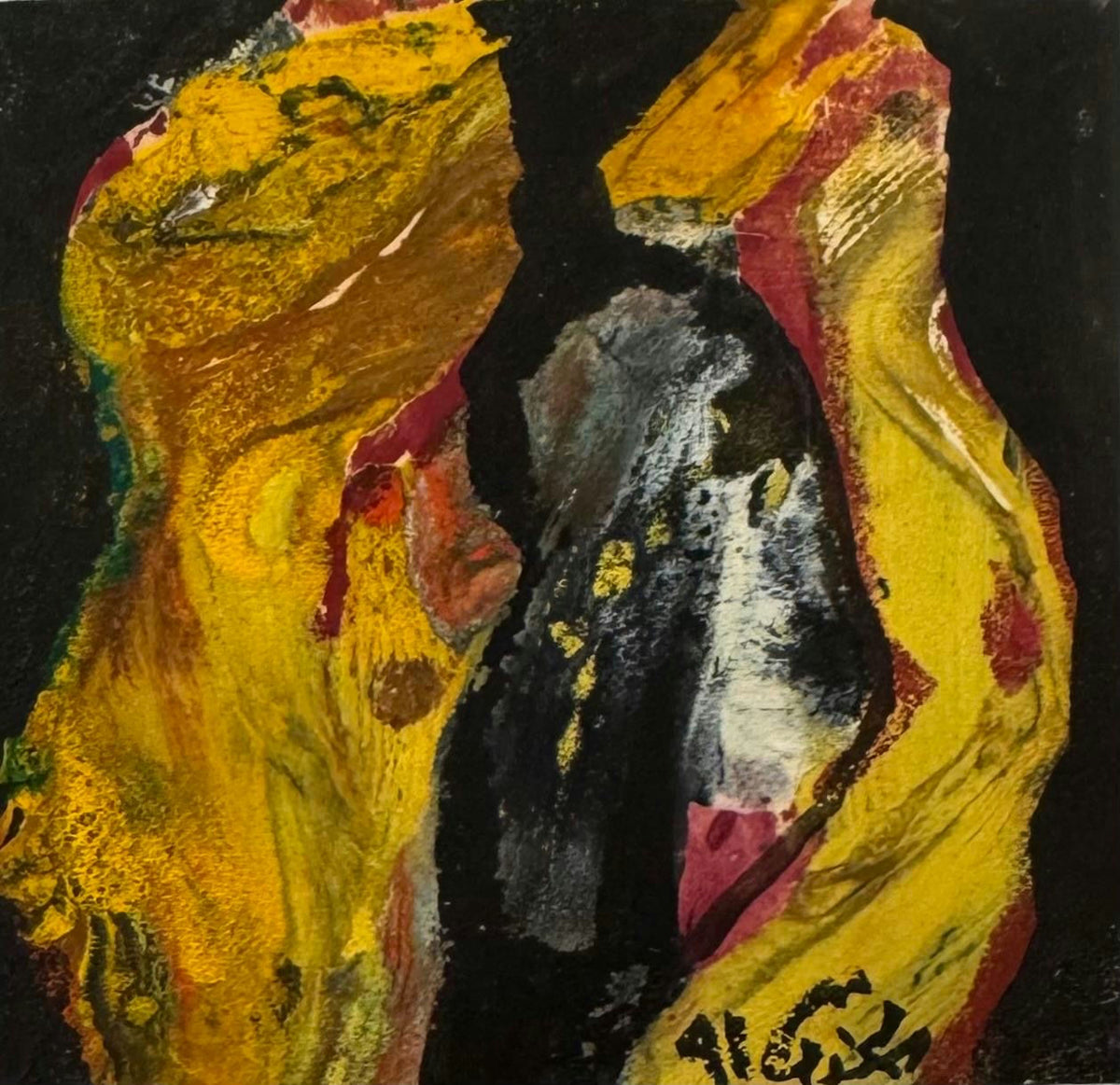 Original Mixed media 'Abstract Yellow and Black Forms' by Mohammad Bushnaq