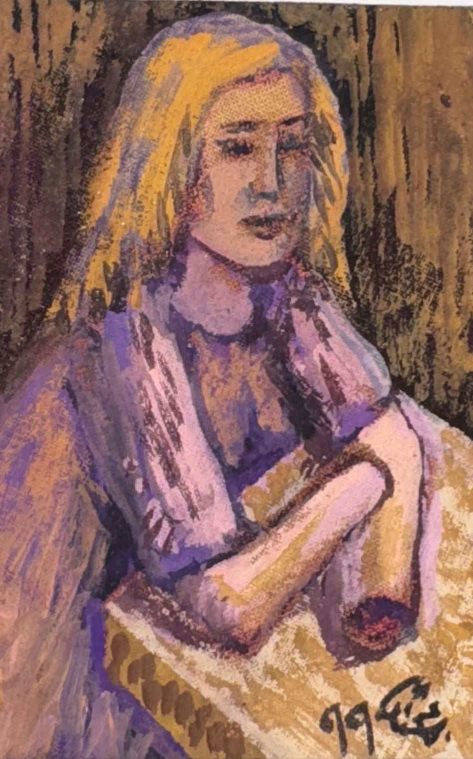 Original Mixed media 'Seated Woman with Blonde Hair' by Mohammad Bushnaq