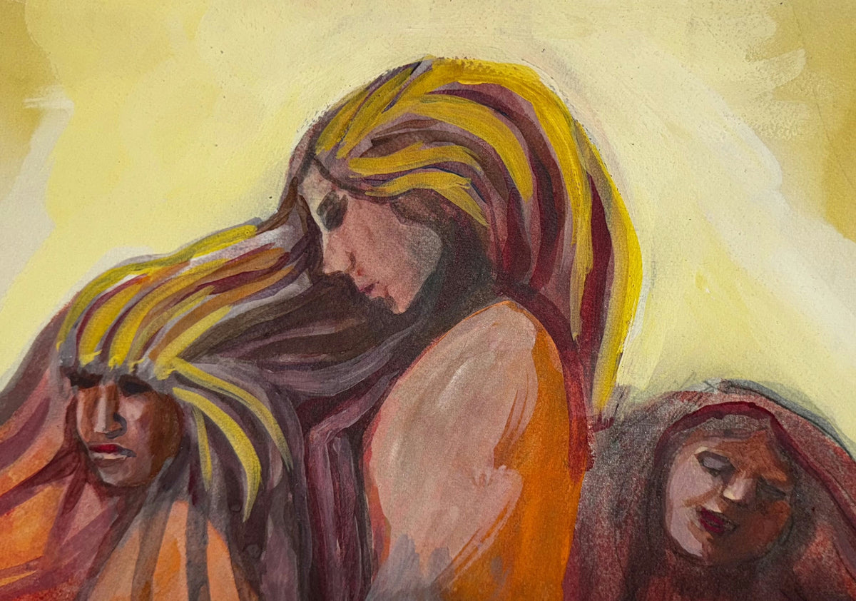 Original Mixed media 'Three Women with Flowing Hair' by Mohammad Bushnaq