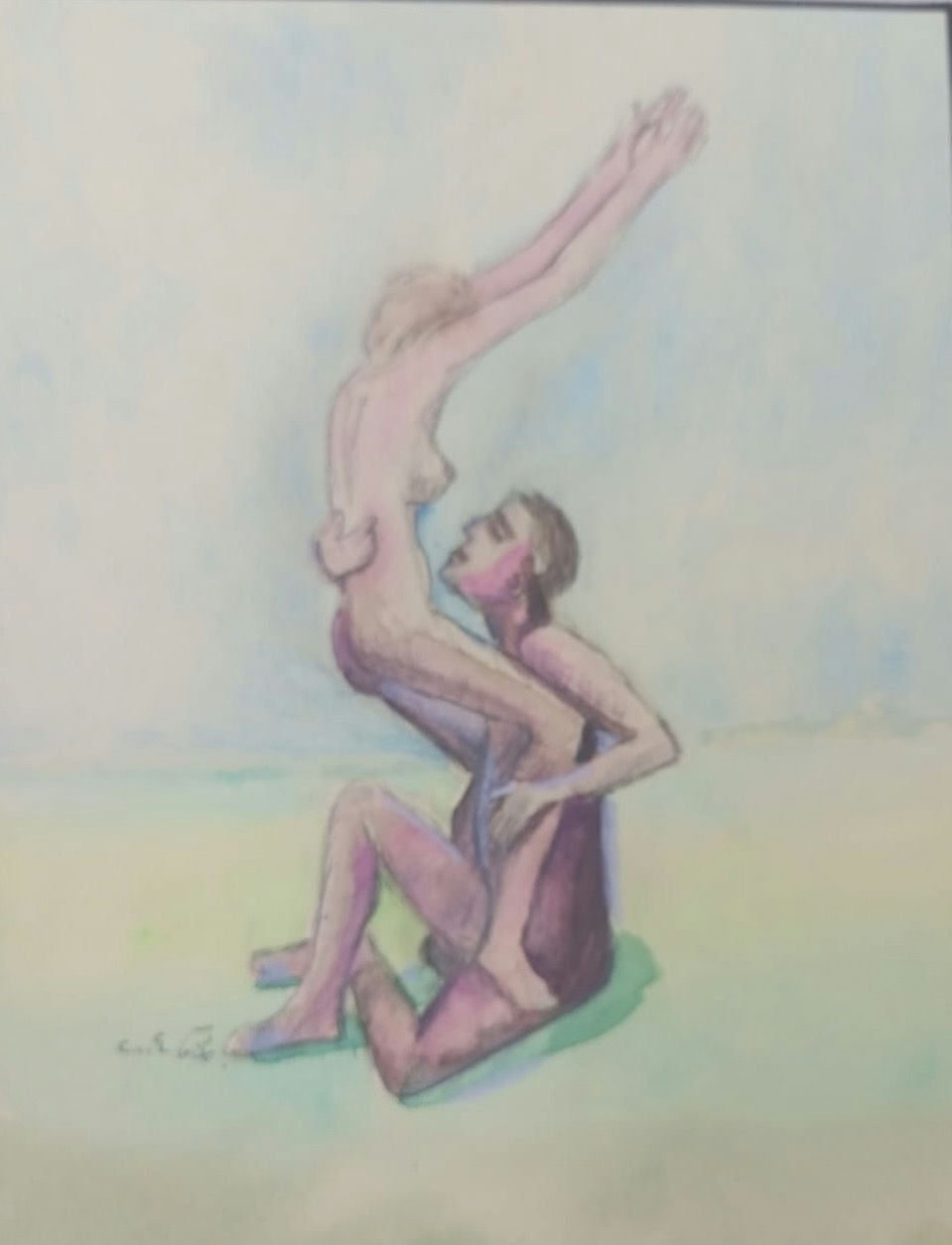 Original Ink & Pencil (Sketches) 'Two Figures in Acrobatic Pose' by Mohammad Bushnaq