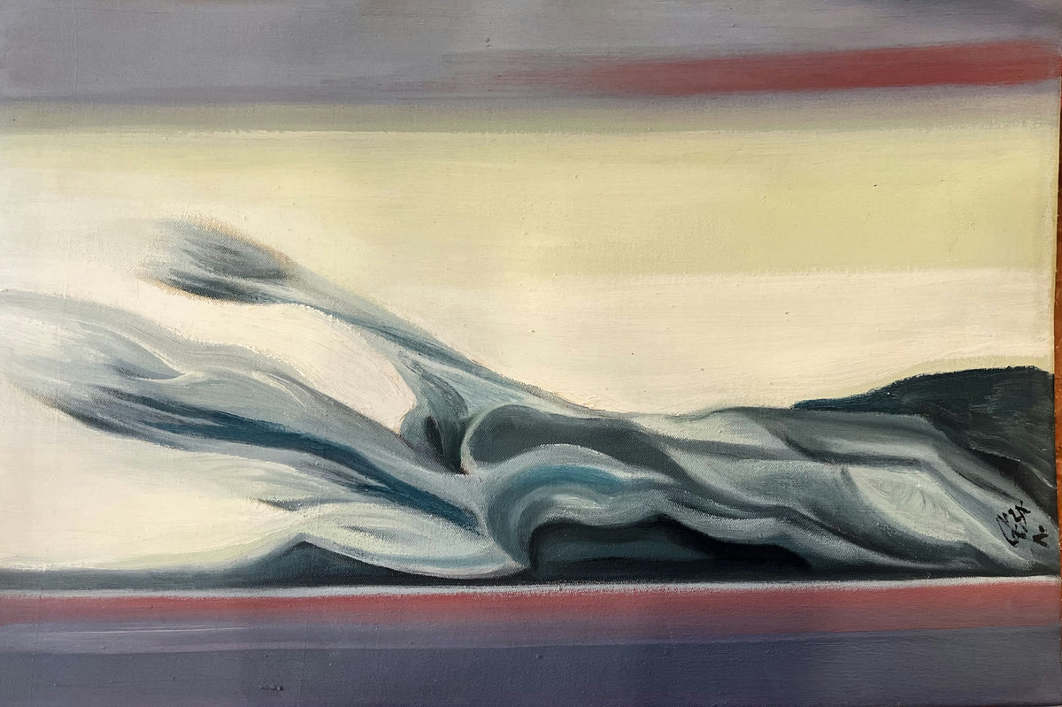 Original Mixed media 'Abstract Draped Form on Landscape' by Mohammad Bushnaq
