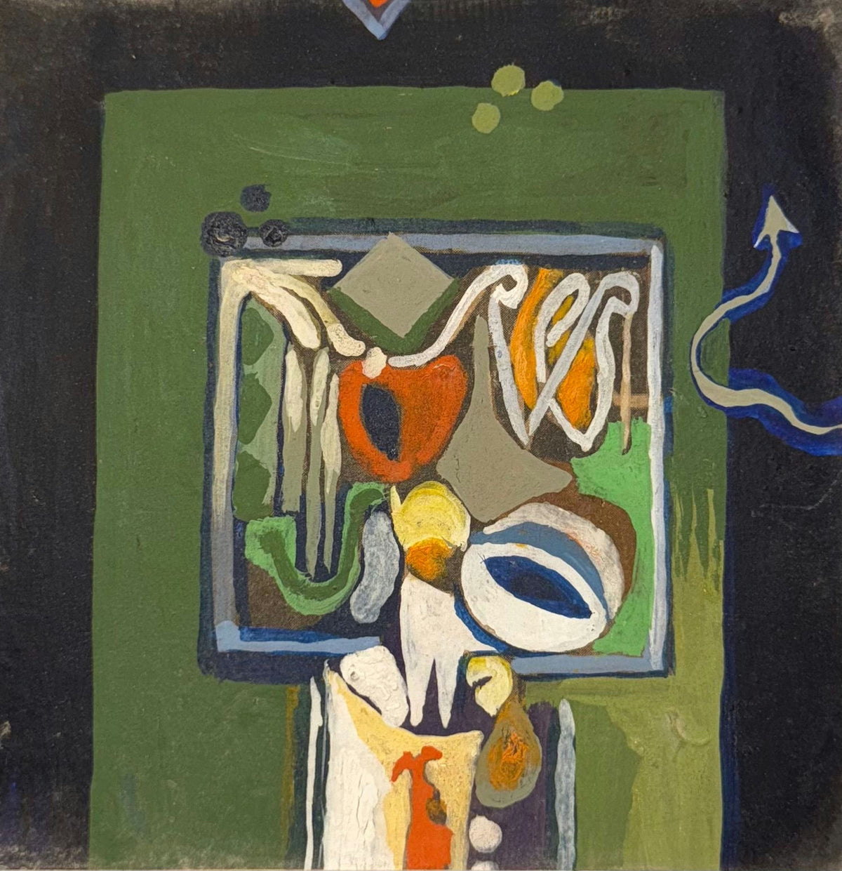 Original Mixed media 'Abstract Figures on Green Background' by Mohammad Bushnaq