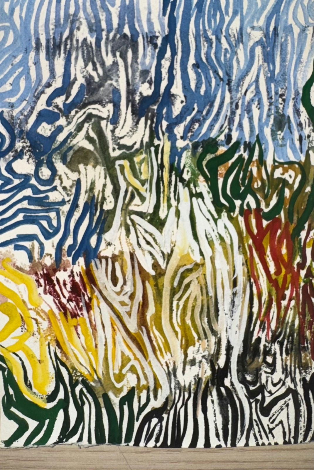 Original Mixed media 'Swirling Abstract Lines in Blue Green' by Mohammad Bushnaq