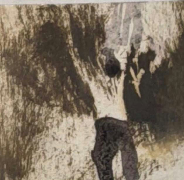 Original Mixed media 'Figure Reaching Up Against Dark Wall' by Mohammad Bushnaq