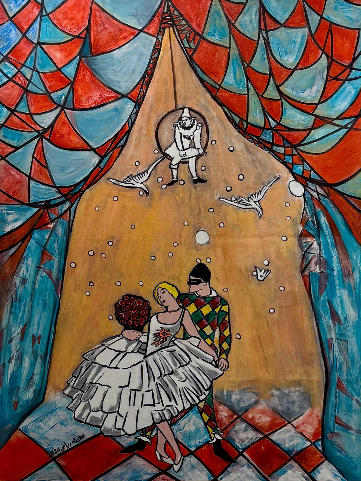 Original Mixed media 'Circus Performers Under Big Top Tent' by Akila Riad