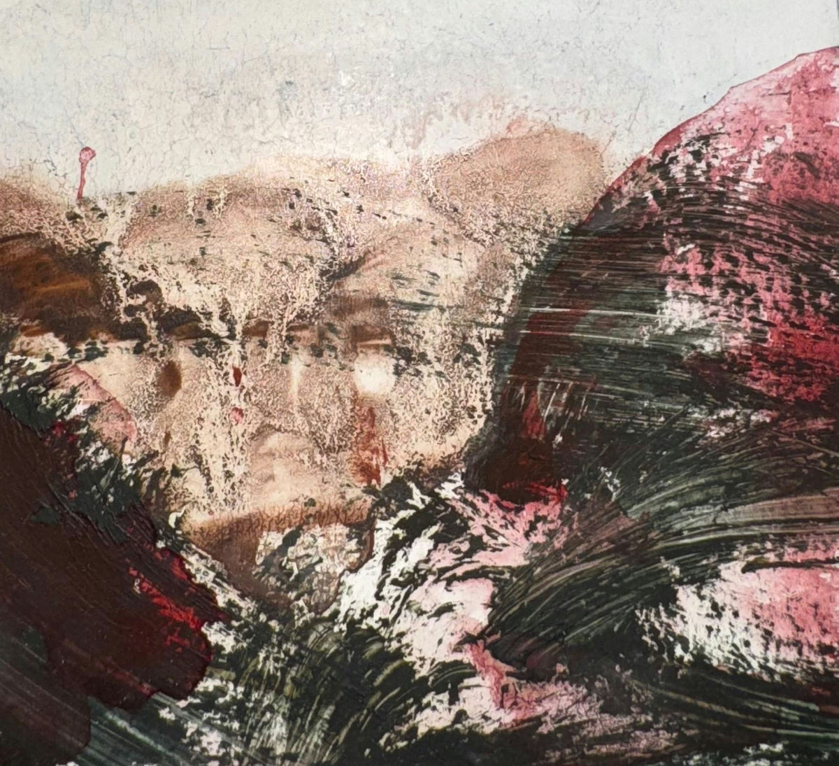 Original Mixed media 'Textured Abstract Face in Landscape' by Mohammad Bushnaq