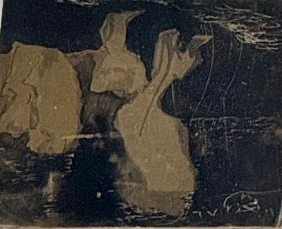 Original Watercolor 'Abstract Figures on Dark Background' by Mohammad Bushnaq