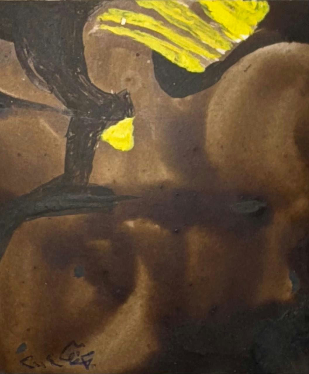 Original Mixed media 'Dark Tree with Yellow Accents' by Mohammad Bushnaq