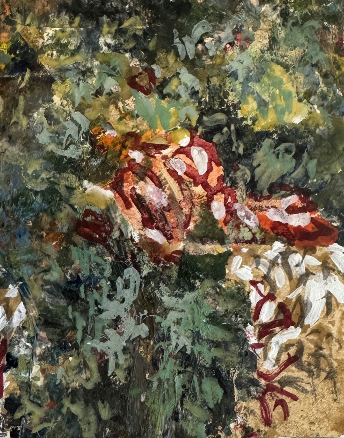 Original Mixed media 'Abstract Figures in Green and Red' by Mohammad Bushnaq