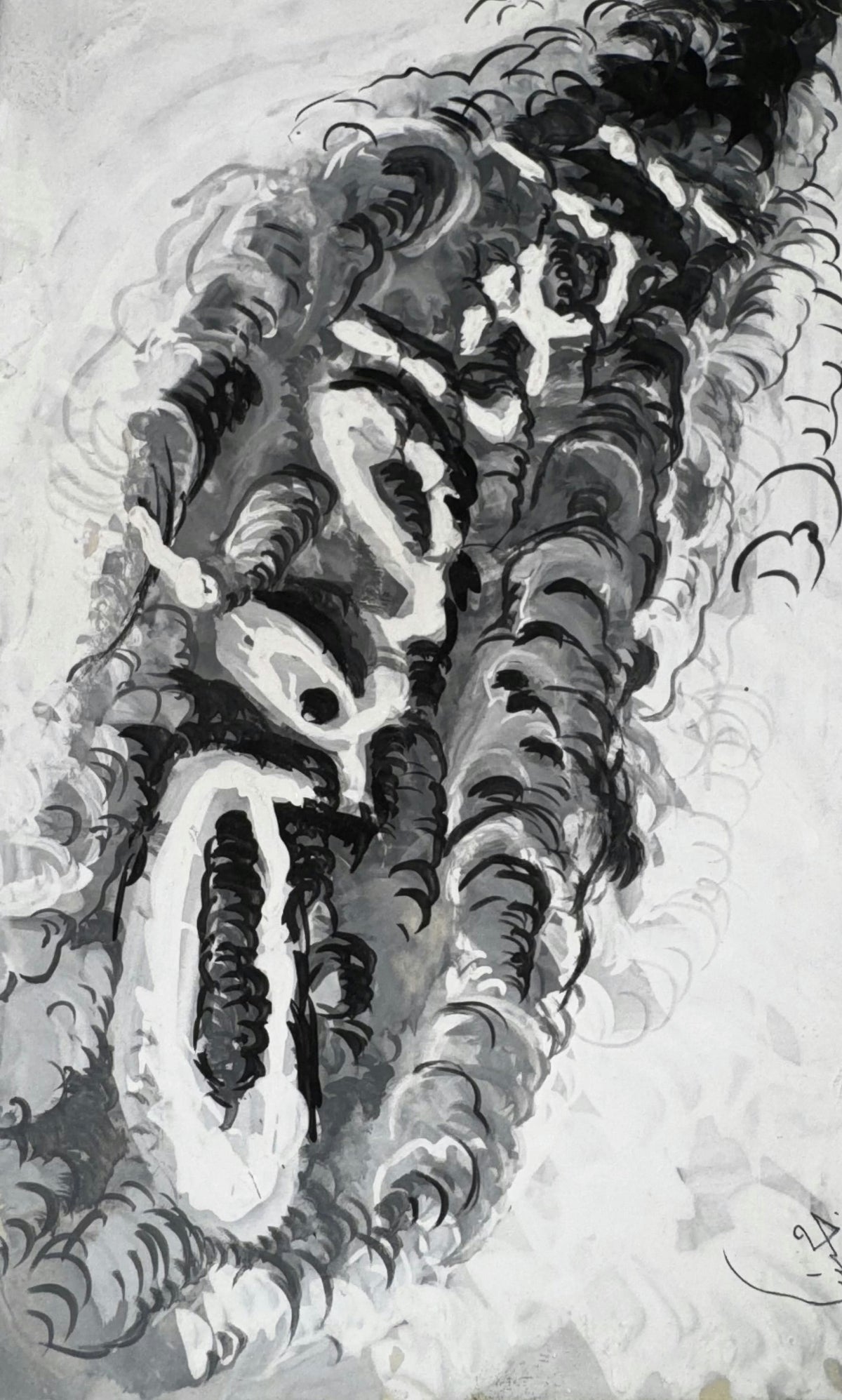 Original Mixed media 'Distorted Face in Black and White' by Mohammad Bushnaq