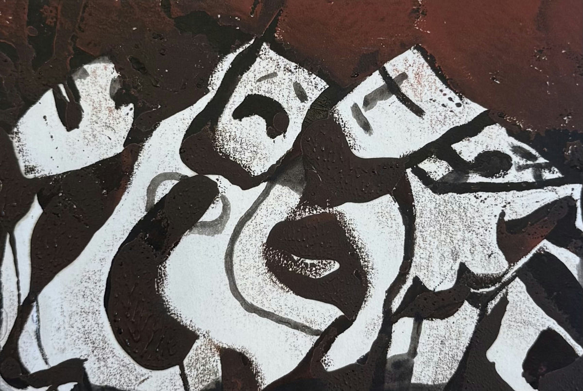 Original Mixed media 'Abstract Faces in Brown and White' by Mohammad Bushnaq