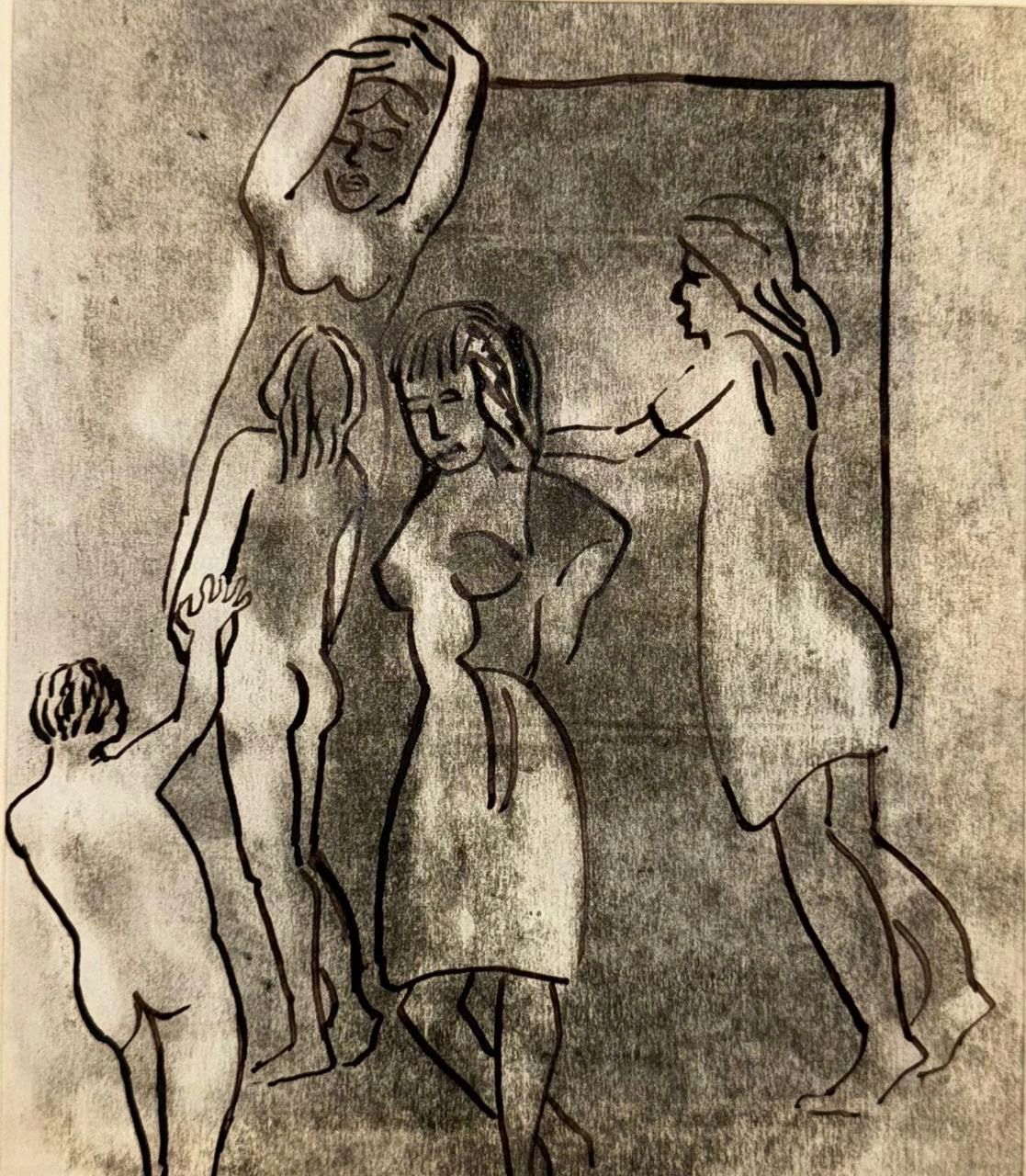 Original Mixed media 'Group of Female Figures Standing' by Mohammad Bushnaq