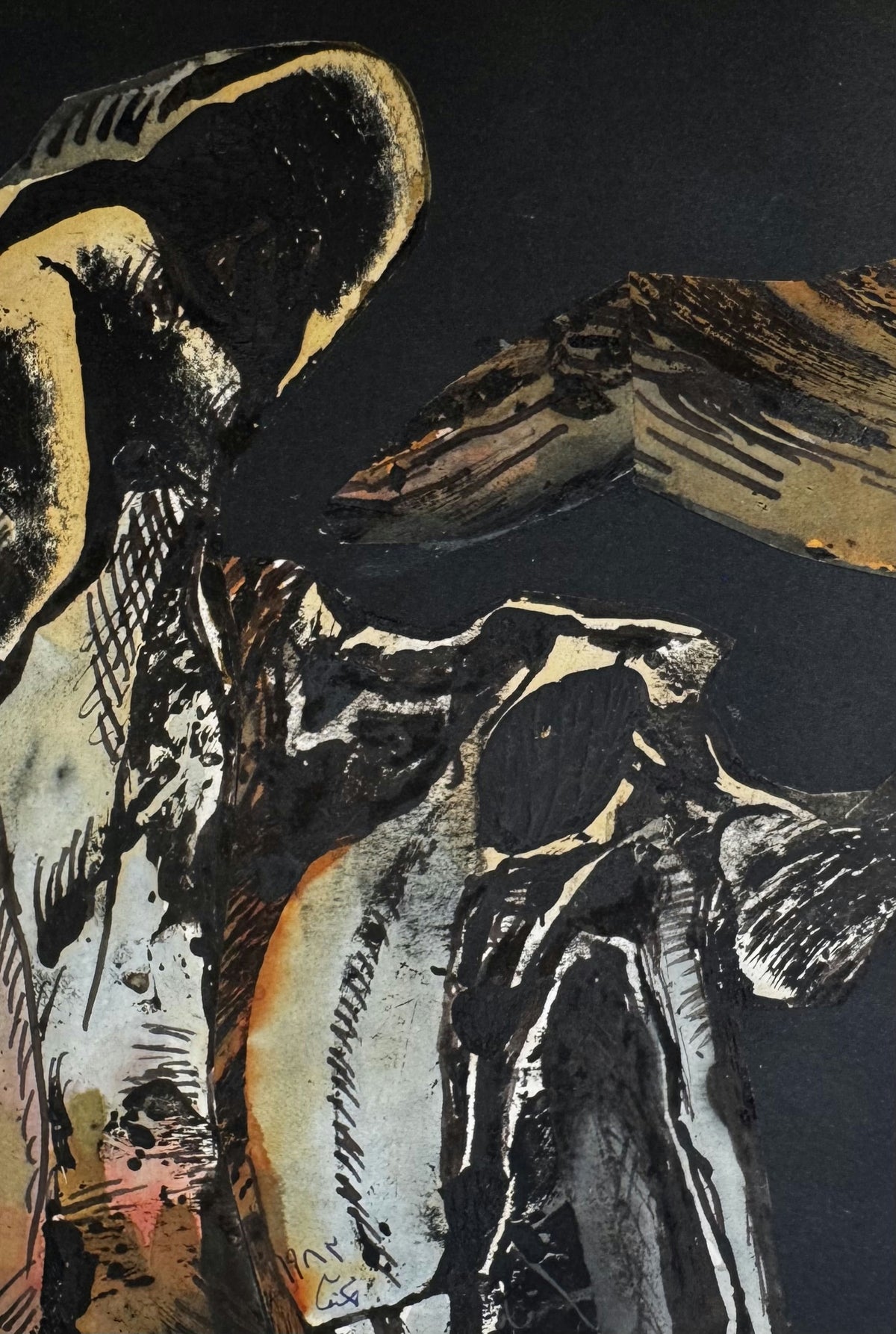 Original Mixed media 'Figures on Dark Background' by Mohammad Bushnaq