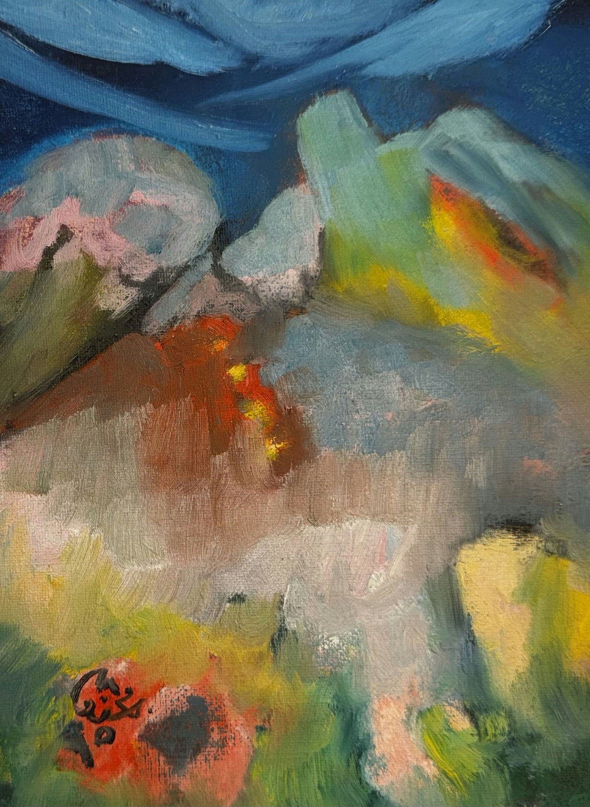 Original Mixed media 'Abstract Mountain Landscape with Sky' by Mohammad Bushnaq
