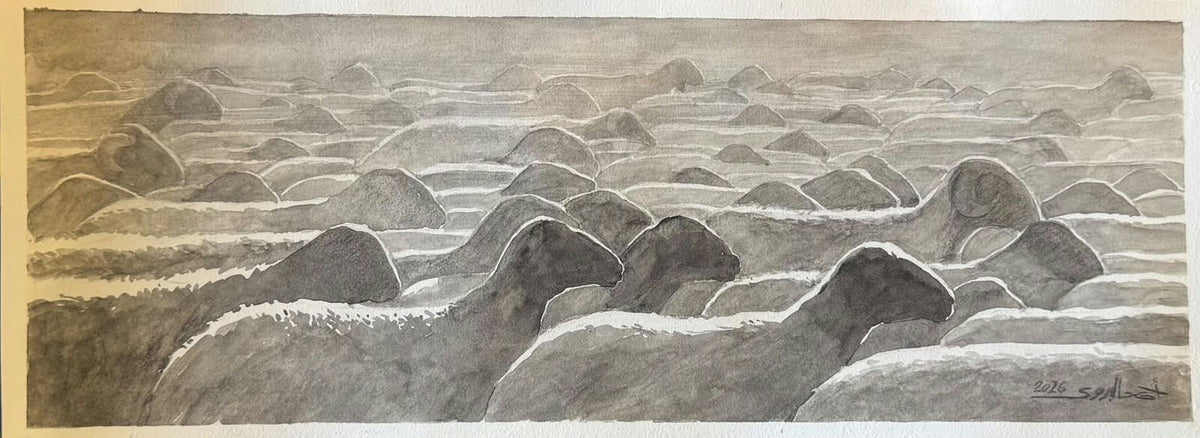Original Watercolor 'Vast Rocky Desert Landscape' by Ahmed Elbadawy